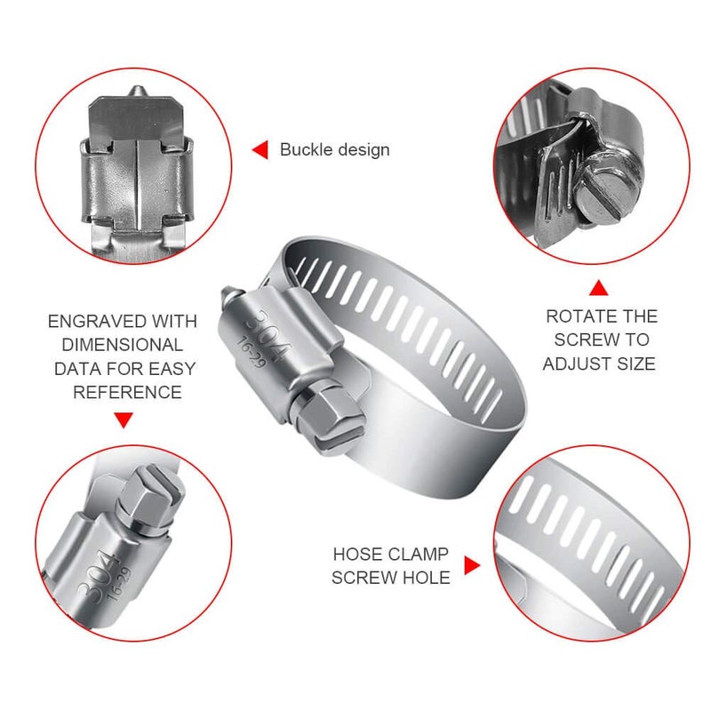 Selizo 40Pcs Hose Clamp Including 7 Sizes Adjustable Pipe Tube Clamps 304 Stainless Steel Hose Clips - Image 2